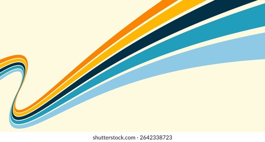 Abstract background of rainbow groovy Wavy Line design in 1970s Hippie Retro style. Vector pattern ready to use for cloth, textile, wrap and other.