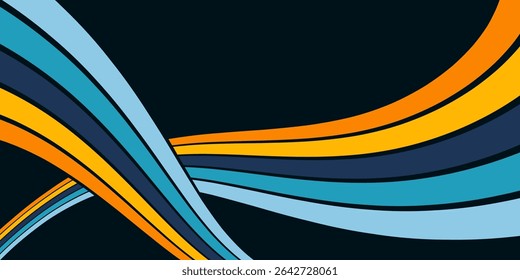 Abstract background of rainbow groovy Wavy Line design in 1970s Hippie Retro style. Vector pattern ready to use for cloth, textile, wrap and other.