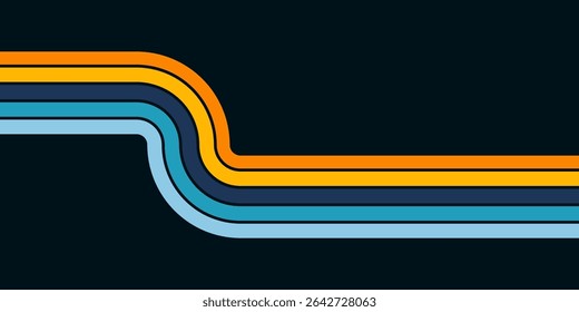 Abstract background of rainbow groovy Wavy Line design in 1970s Hippie Retro style. Vector pattern ready to use for cloth, textile, wrap and other.