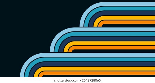 Abstract background of rainbow groovy Wavy Line design in 1970s Hippie Retro style. Vector pattern ready to use for cloth, textile, wrap and other.