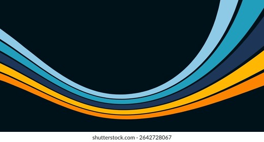 Abstract background of rainbow groovy Wavy Line design in 1970s Hippie Retro style. Vector pattern ready to use for cloth, textile, wrap and other.
