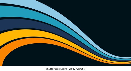 Abstract background of rainbow groovy Wavy Line design in 1970s Hippie Retro style. Vector pattern ready to use for cloth, textile, wrap and other.