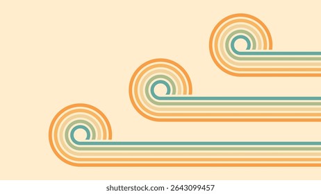 Abstract background of rainbow groovy Wavy Lines design in 1970s Hippie Retro style. Vector pattern ready to use for cloth, textile, wrap and other.
