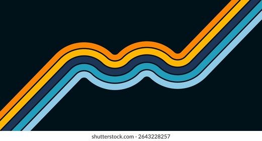 Abstract background of rainbow groovy Wavy Line design in 1970s Hippie Retro style. Vector pattern ready to use for cloth, textile, wrap and other.