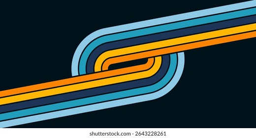 Abstract background of rainbow groovy Wavy Line design in 1970s Hippie Retro style. Vector pattern ready to use for cloth, textile, wrap and other.