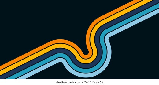 Abstract background of rainbow groovy Wavy Line design in 1970s Hippie Retro style. Vector pattern ready to use for cloth, textile, wrap and other.