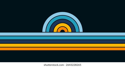 Abstract background of rainbow groovy Wavy Line design in 1970s Hippie Retro style. Vector pattern ready to use for cloth, textile, wrap and other.