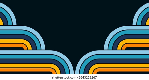 Abstract background of rainbow groovy Wavy Line design in 1970s Hippie Retro style. Vector pattern ready to use for cloth, textile, wrap and other.