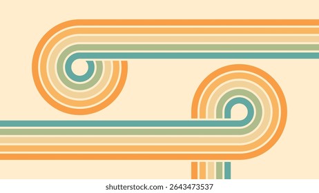 Abstract background of rainbow groovy Wavy Lines design in 1970s Hippie Retro style. Vector pattern ready to use for cloth, textile, wrap and other.