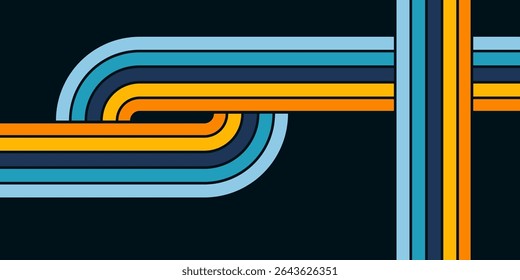 Abstract background of rainbow groovy Wavy Line design in 1970s Hippie Retro style. Vector pattern ready to use for cloth, textile, wrap and other.