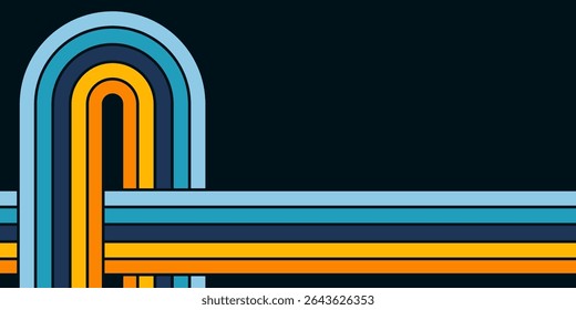 Abstract background of rainbow groovy Wavy Line design in 1970s Hippie Retro style. Vector pattern ready to use for cloth, textile, wrap and other.