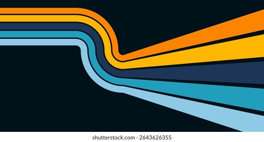 Abstract background of rainbow groovy Wavy Line design in 1970s Hippie Retro style. Vector pattern ready to use for cloth, textile, wrap and other.