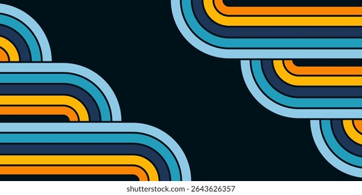 Abstract background of rainbow groovy Wavy Line design in 1970s Hippie Retro style. Vector pattern ready to use for cloth, textile, wrap and other.