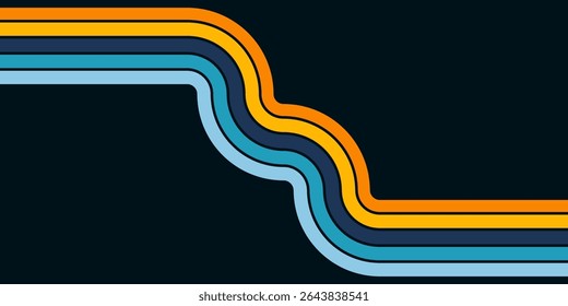 Abstract background of rainbow groovy Wavy Line design in 1970s Hippie Retro style. Vector pattern ready to use for cloth, textile, wrap and other.