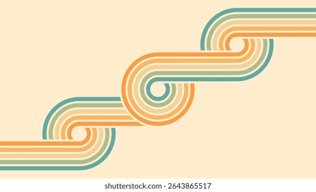 Abstract background of rainbow groovy Wavy Lines design in 1970s Hippie Retro style. Vector pattern ready to use for cloth, textile, wrap and other.