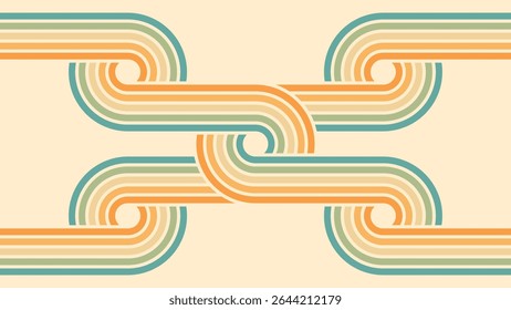 Abstract background of rainbow groovy Wavy Lines design in 1970s Hippie Retro style. Vector pattern ready to use for cloth, textile, wrap and other.