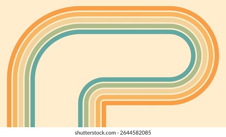 Abstract background of rainbow groovy Wavy Lines design in 1970s Hippie Retro style. Vector pattern ready to use for cloth, textile, wrap and other.