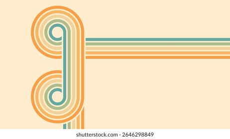 Abstract background of rainbow groovy Wavy Lines design in 1970s Hippie Retro style. Vector pattern ready to use for cloth, textile, wrap and other.