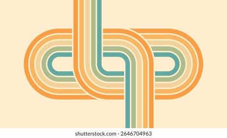Abstract background of rainbow groovy Wavy Lines design in 1970s Hippie Retro style. Vector pattern ready to use for cloth, textile, wrap and other.