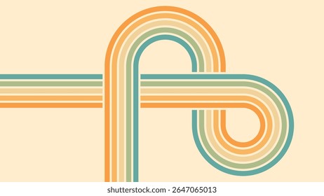Abstract background of rainbow groovy Wavy Lines design in 1970s Hippie Retro style. Vector pattern ready to use for cloth, textile, wrap and other.