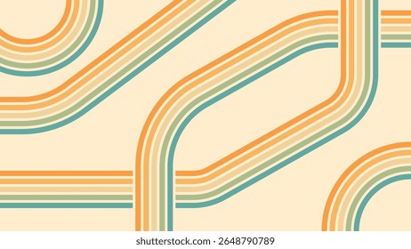 Abstracte achtergrond van regenbooggroovy Wavy Lines ontwerp in de jaren 1970 Hippie Retro stijl. Vector patroon klaar voor gebruik voor doek, textiel, wrap en andere.