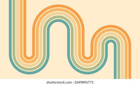 Abstract background of rainbow groovy Wavy Lines design in 1970s Hippie Retro style. Vector pattern ready to use for cloth, textile, wrap and other.