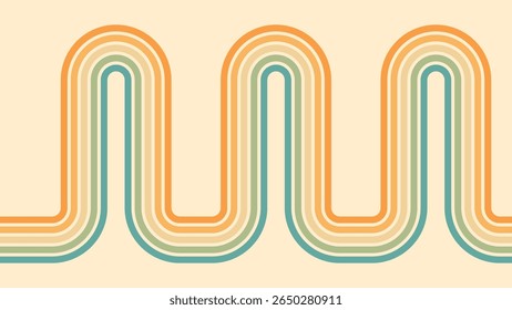 Abstracte achtergrond van regenbooggroovy Wavy Lines ontwerp in de jaren 1970 Hippie Retro stijl. Vector patroon klaar voor gebruik voor doek, textiel, wrap en andere.