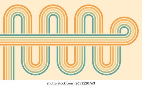 Fundo abstrato do arco-íris groovy Wavy Lines design em 1970 estilo Hippie Retro. Padrão de vetor pronto para usar para tecido, tecido, envoltório e outros.