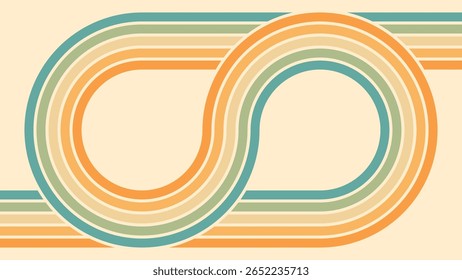 Fundo abstrato do arco-íris groovy Wavy Lines design em 1970 estilo Hippie Retro. Padrão de vetor pronto para usar para tecido, tecido, envoltório e outros.