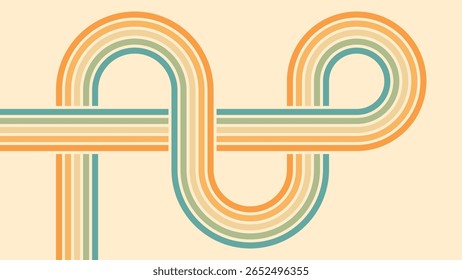 Fundo abstrato do arco-íris groovy Wavy Lines design em 1970 estilo Hippie Retro. Padrão de vetor pronto para usar para tecido, tecido, envoltório e outros.