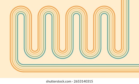 Fundo abstrato do arco-íris groovy Wavy Lines design em 1970 estilo Hippie Retro. Padrão de vetor pronto para usar para tecido, tecido, envoltório e outros.