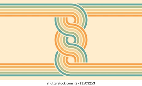 Abstrakter Hintergrund des Regenbogen groovy Wavy Lines Design in 1970er Hippie Retro Stil. Vektormuster, gebrauchsfertig für Gewebe, Textilien, Wrap und andere.