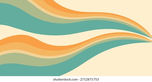 Abstrakter Hintergrund von Regenbogen groovy Wavy Lines Design in den 1970er Jahren Retro Hippie-Stil. Vektor