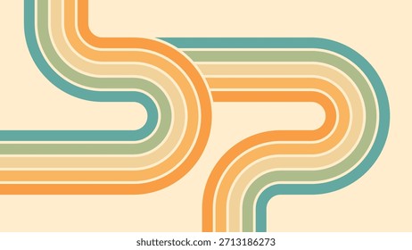 Abstrakter Hintergrund des Regenbogen groovy Wavy Lines Design in 1970er Hippie Retro Stil. Vektormuster, gebrauchsfertig für Gewebe, Textilien, Wrap und andere.