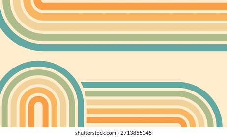 Abstrakter Hintergrund des Regenbogen groovy Wavy Lines Design in 1970er Hippie Retro Stil. Vektormuster, gebrauchsfertig für Gewebe, Textilien, Wrap und andere.