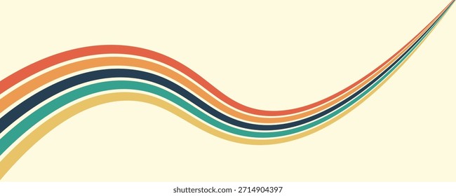 Abstrakter Hintergrund von Regenbogen groovy Wavy Line Design in 1970er Hippie Retro Stil. Vektormuster gebrauchsfertig für Stoff, Textil, Wickel und andere.Eps10

