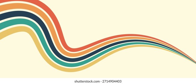 Abstrakter Hintergrund von Regenbogen groovy Wavy Line Design in 1970er Hippie Retro Stil. Vektormuster gebrauchsfertig für Stoff, Textil, Wickel und andere.Eps10

