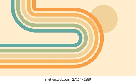 Abstract background of rainbow groovy Wavy Lines design in 1970s Hippie Retro style. Vector pattern ready to use for cloth, textile, wrap and other.