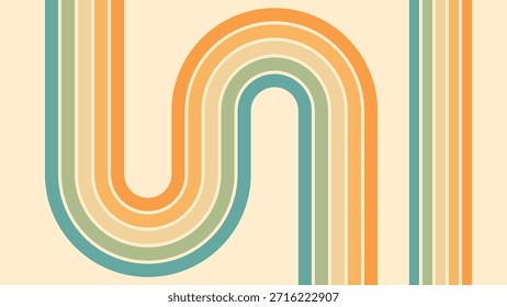 Abstrakter Hintergrund des Regenbogen groovy Wavy Lines Design in 1970er Hippie Retro Stil. Vektormuster, gebrauchsfertig für Gewebe, Textilien, Wrap und andere.