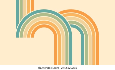 Abstrakter Hintergrund des Regenbogen groovy Wavy Lines Design in 1970er Hippie Retro Stil. Vektormuster, gebrauchsfertig für Gewebe, Textilien, Wrap und andere.