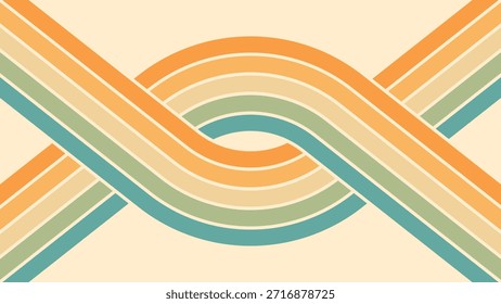 Abstrakter Hintergrund des Regenbogen groovy Wavy Lines Design in 1970er Hippie Retro Stil. Vektormuster, gebrauchsfertig für Gewebe, Textilien, Wrap und andere.