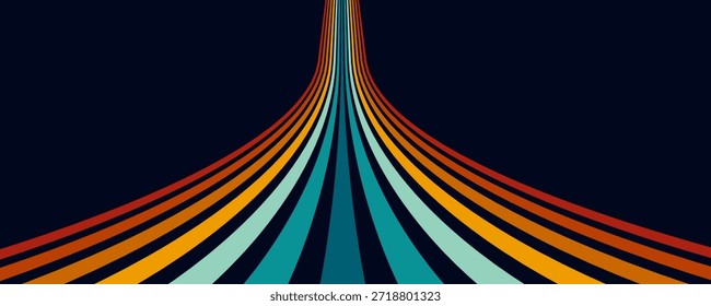 Fundo abstrato do arco-íris groovy Wavy Line design em 1970 estilo Hippie Retro. Padrão de vetor pronto para usar para tecido, tecido, envoltório e outro. vetor