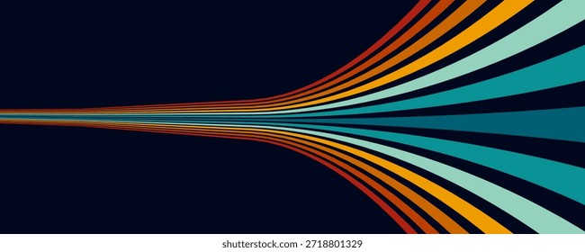 Fundo abstrato do arco-íris groovy Wavy Line design em 1970 estilo Hippie Retro. Padrão de vetor pronto para usar para tecido, tecido, envoltório e outros.