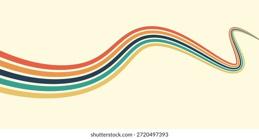 Fundo abstrato do arco-íris groovy Wavy Line design em 1970 estilo Hippie Retro. Padrão de vetor pronto para usar para pano, têxtil, ilustrasion moderno.

