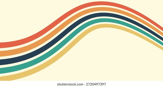 Fundo abstrato do arco-íris groovy Wavy Line design em 1970 estilo Hippie Retro. Padrão de vetor pronto para usar para pano, têxtil, ilustrasion moderno.

