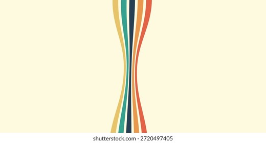 Fundo abstrato do arco-íris groovy Wavy Line design em 1970 estilo Hippie Retro. Padrão de vetor pronto para usar para pano, têxtil, ilustrasion moderno.

