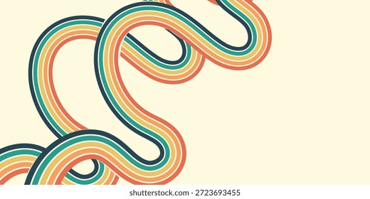 Fondo Abstractas de diseño de línea ondulada groovy arco iris en estilo Hippie Retro de la década de 1970. Patrón de Vector listo para usar para tela, textil, abrigo y otros.