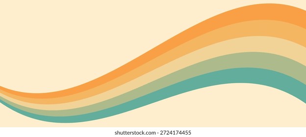 Abstract background of rainbow groovy Wavy Lines design in 1970s Retro Hippie style. vektor