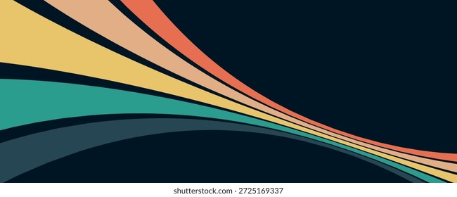 Abstract background of rainbow groovy Wavy Line design in 1970s Hippie Retro style. Vector pattern ready to use for cloth, textile, wrap and other.

