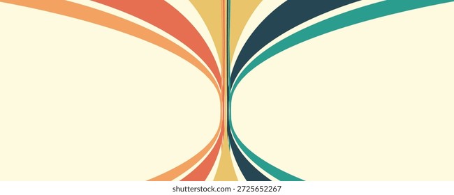Abstract background of rainbow groovy Wavy Line design in 1970s Hippie Retro style. Vector pattern ready to use for cloth, textile, wrap and other.